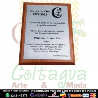 Placa Conmemorativa En Madera  Y Acero Grabada