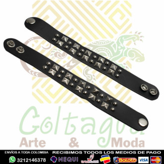 Pulsera De Cuero Con Taches - Gruesa